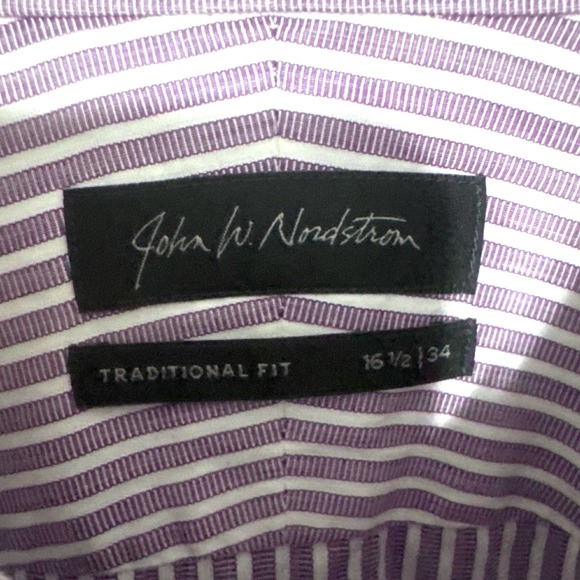 John W Nordstrom Mens Purple Stripe Dress Shirt 16 1/2 34 Cotton French Cuff - Picture 4 of 7